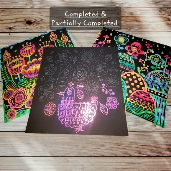 Lot of 14 - Scratch Art Boards - Assorted Patterns - Cityscapes - Zen Garden - Picture 4 of 9